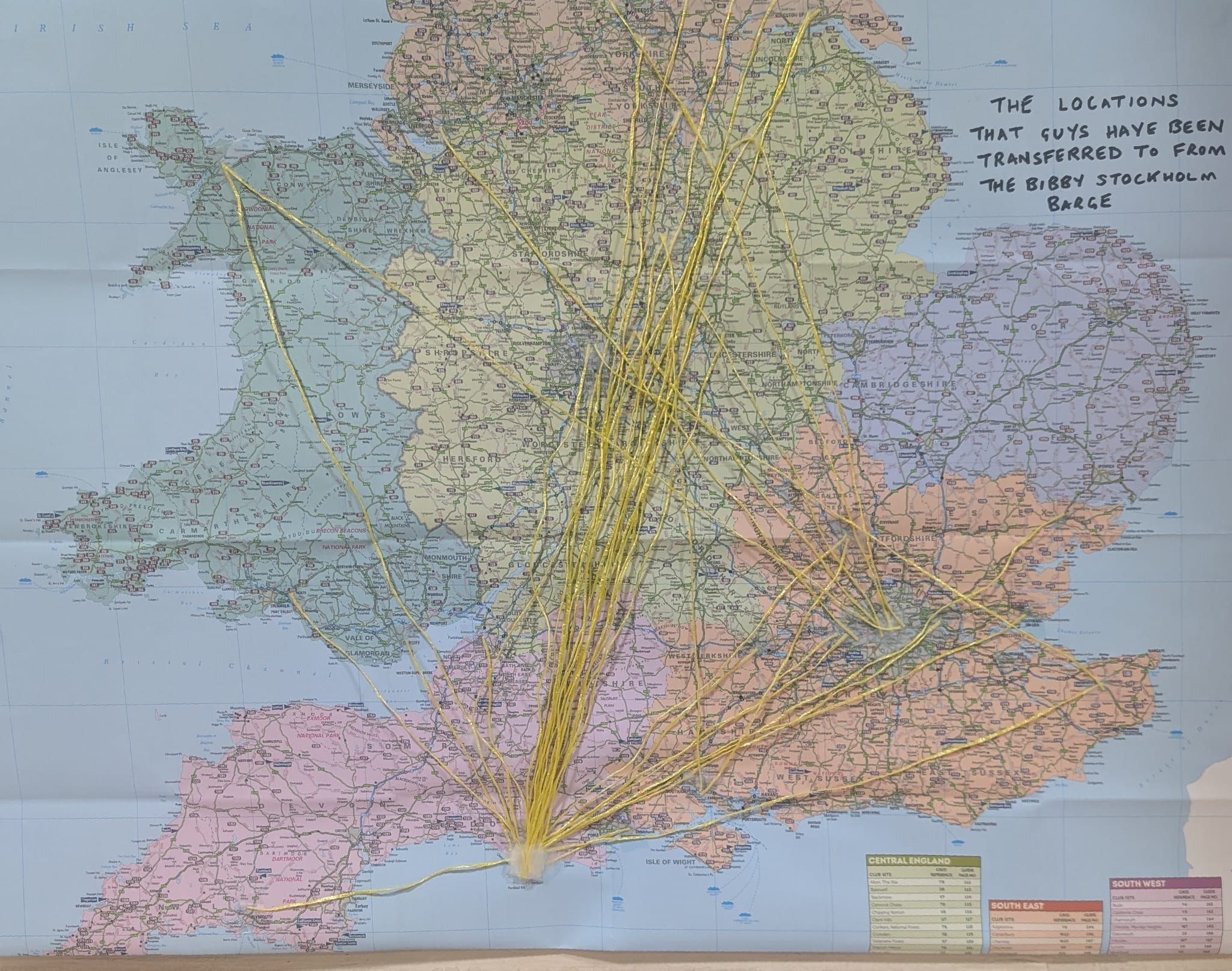 Map showing destinations of men who have now been moved from the barge.